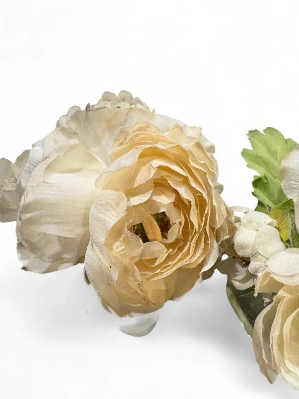 Unbranded Cream Artificial Ranunculus in Mini Glass Vase - Set of 2
